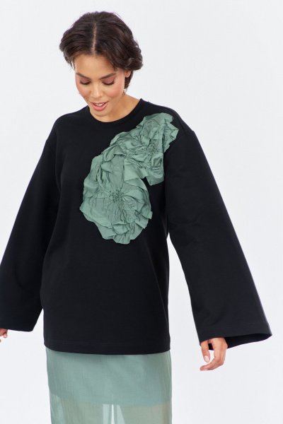 Джемпер FLAIM 2023 черный-зеленый мох - фото 2