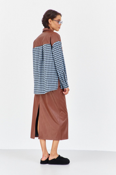 Рубашка FLAIM 2042 шоколадно-голубой-черный - фото 3