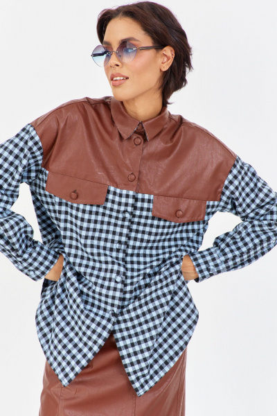 Рубашка FLAIM 2042 шоколадно-голубой-черный - фото 9