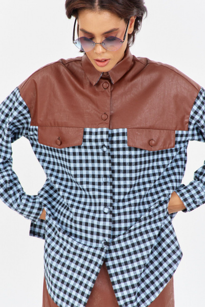 Рубашка FLAIM 2042 шоколадно-голубой-черный - фото 8