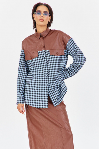 Рубашка FLAIM 2042 шоколадно-голубой-черный - фото 7