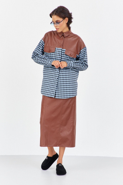 Рубашка FLAIM 2042 шоколадно-голубой-черный - фото 4