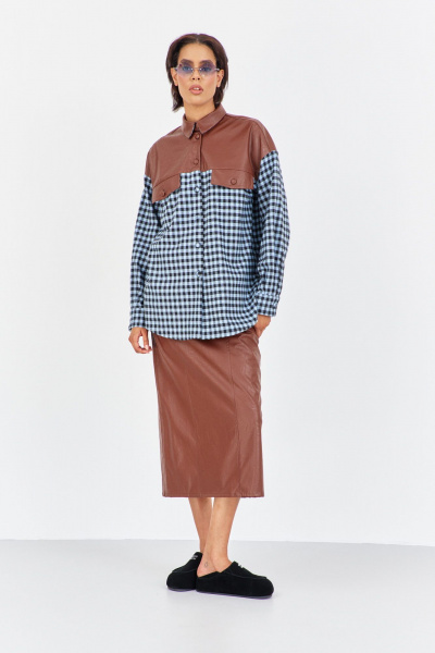 Рубашка FLAIM 2042 шоколадно-голубой-черный - фото 2