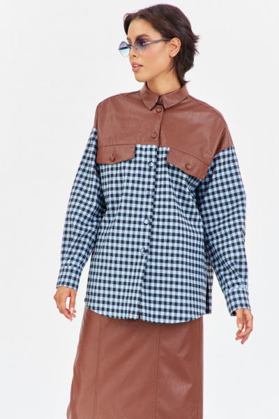 Рубашка, юбка FLAIM 2041 шоколадно-голубой-черный - фото 7