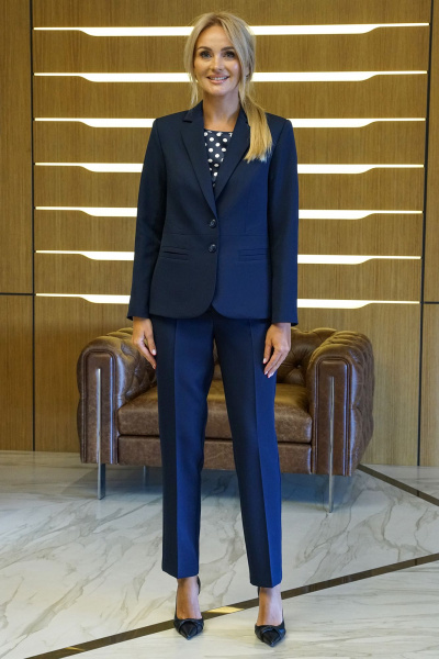 Блуза, брюки, жакет Alani Collection 2425 синий-крупный_горох - фото 1