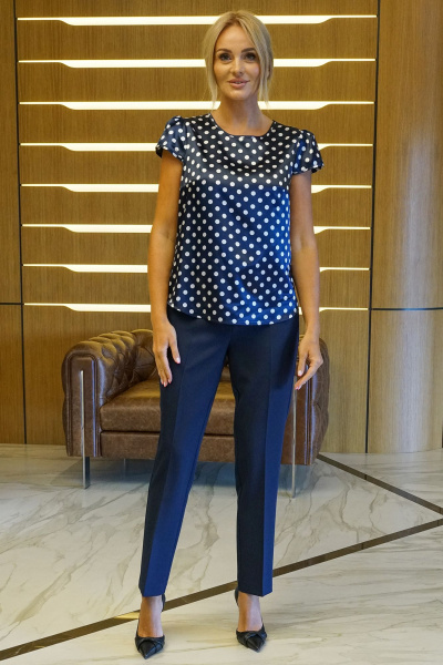 Блуза, брюки, жакет Alani Collection 2425 синий-крупный_горох - фото 8