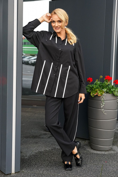 Блуза, брюки Alani Collection 2399 черный_полоска - фото 3