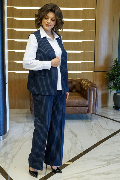 Блуза, брюки, жилет Alani Collection 2411 синий_полоска-белый - фото 5