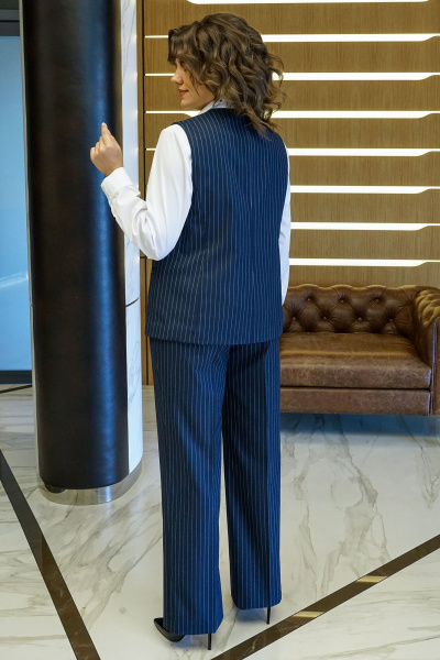 Блуза, брюки, жилет Alani Collection 2411 синий_полоска-белый - фото 10
