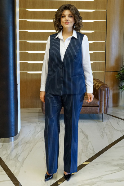 Блуза, брюки, жилет Alani Collection 2411 синий_полоска-белый - фото 3