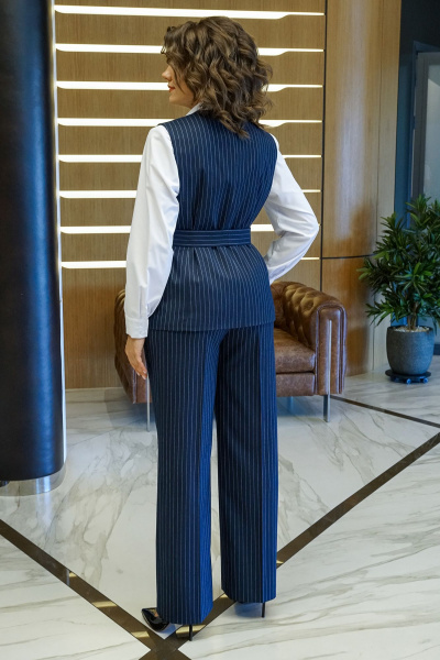 Блуза, брюки, жилет Alani Collection 2411 синий_полоска-белый - фото 9