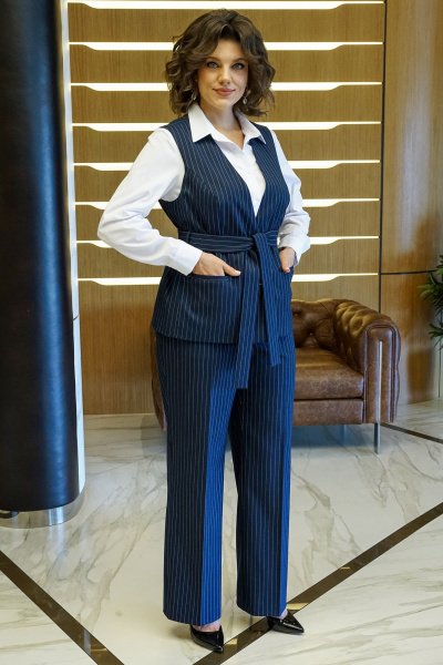 Блуза, брюки, жилет Alani Collection 2411 синий_полоска-белый - фото 4