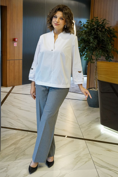 Блуза, брюки Alani Collection 2412 белый-серый - фото 4