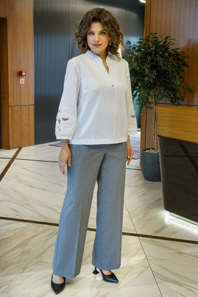 Блуза, брюки Alani Collection 2412 белый-серый - фото 2