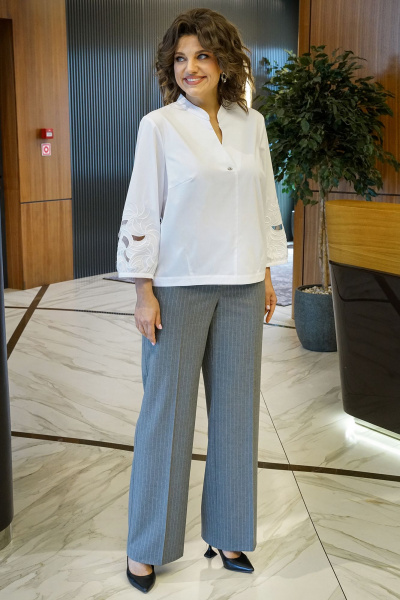 Блуза, брюки Alani Collection 2412 белый-серый - фото 1