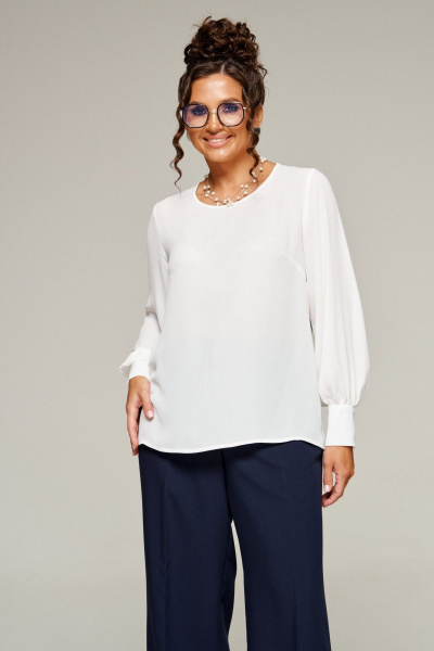 Блуза, брюки, жилет Beautiful&Free 6380 молочно-темно-синий - фото 15