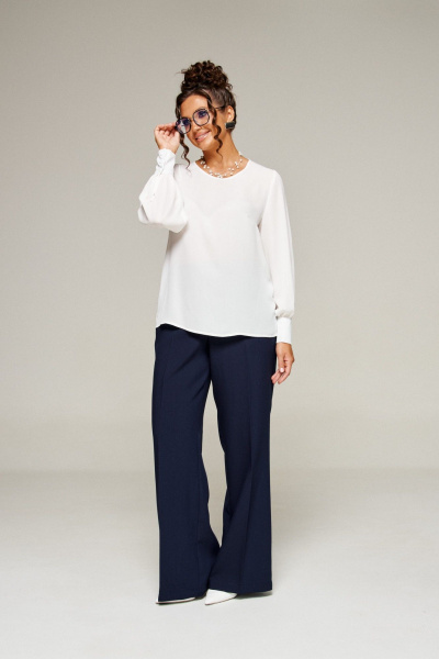 Блуза, брюки, жилет Beautiful&Free 6380 молочно-темно-синий - фото 14