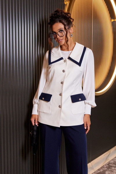 Блуза, брюки, жилет Beautiful&Free 6380 молочно-темно-синий - фото 3