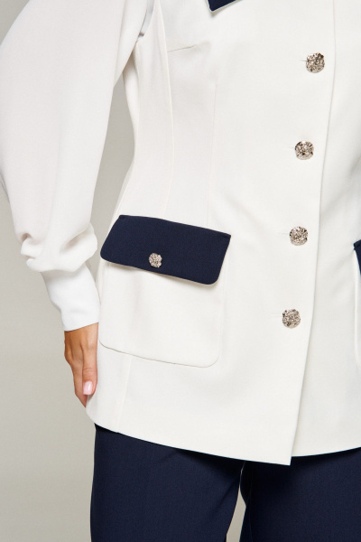 Блуза, брюки, жилет Beautiful&Free 6380 молочно-темно-синий - фото 11