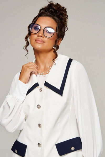 Блуза, брюки, жилет Beautiful&Free 6380 молочно-темно-синий - фото 10