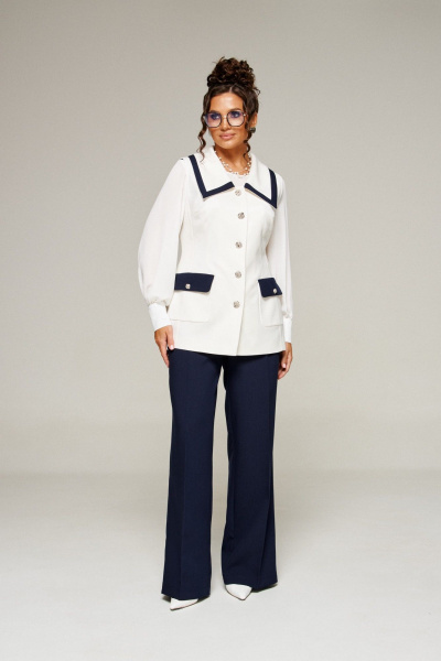 Блуза, брюки, жилет Beautiful&Free 6380 молочно-темно-синий - фото 8