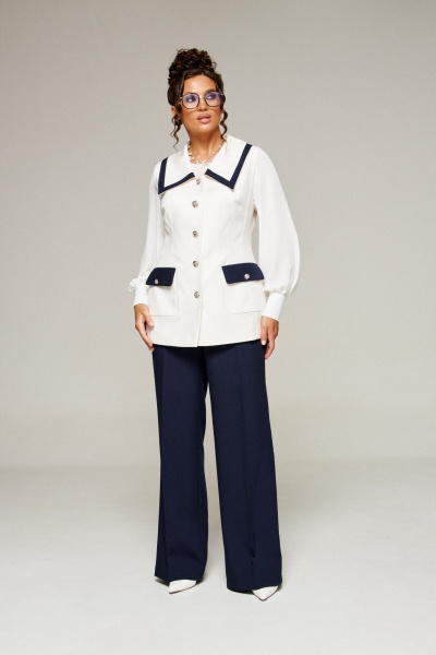 Блуза, брюки, жилет Beautiful&Free 6380 молочно-темно-синий - фото 7