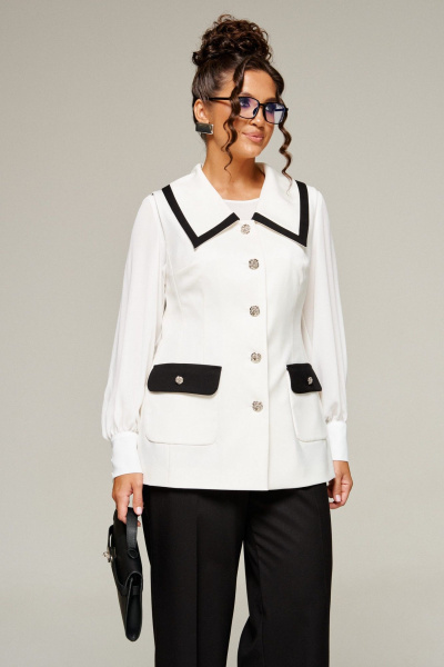 Блуза, брюки, жилет Beautiful&Free 6380 молочно-черный - фото 4