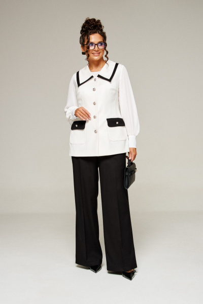 Блуза, брюки, жилет Beautiful&Free 6380 молочно-черный - фото 3