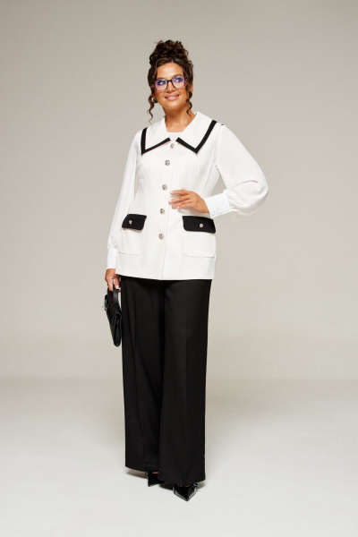 Блуза, брюки, жилет Beautiful&Free 6380 молочно-черный - фото 2