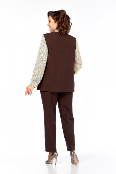 Блуза, брюки, жилет Милора-стиль 1375 шоколад+карамельная_крапинка - фото 3