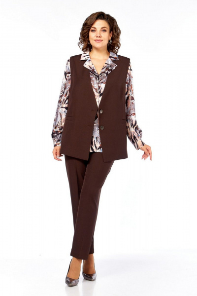Блуза, брюки, жилет Милора-стиль 1375 шоколад+абстракция_тигр - фото 2