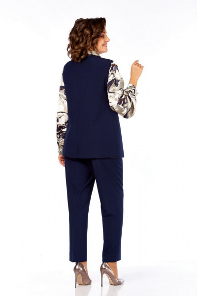 Блуза, брюки, жилет Милора-стиль 1375 синий+абстракция - фото 3