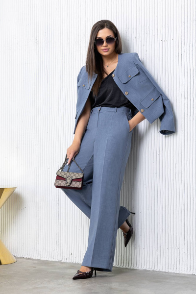 Брюки, жакет Gold Style 2705 серо-синий - фото 1