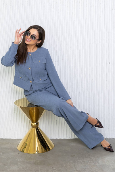 Брюки, жакет Gold Style 2705 серо-синий - фото 6