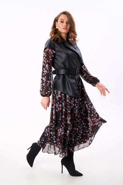 Платье NikVa 904-6 черный_листья_мультиколор - фото 9