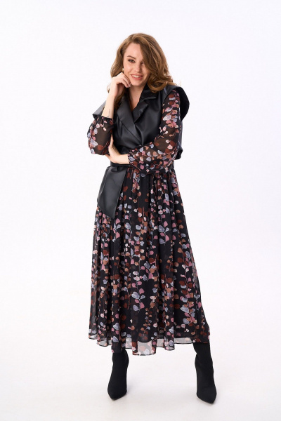 Платье NikVa 904-6 черный_листья_мультиколор - фото 7