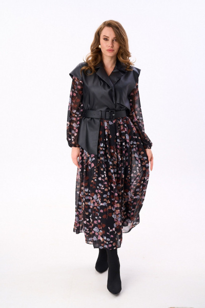 Платье NikVa 904-6 черный_листья_мультиколор - фото 6