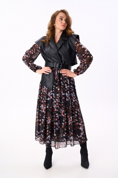 Платье NikVa 904-6 черный_листья_мультиколор - фото 4