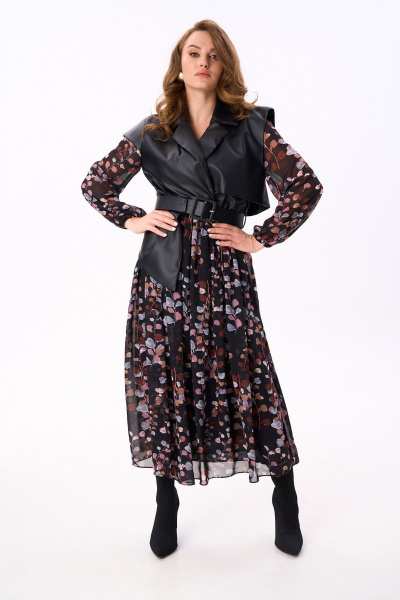 Платье NikVa 904-6 черный_листья_мультиколор - фото 3