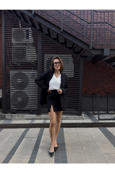 Мини-юбка с разрезом по ноге на каждый день и для наряда THE.WOMAN 0032 черный - фото 3