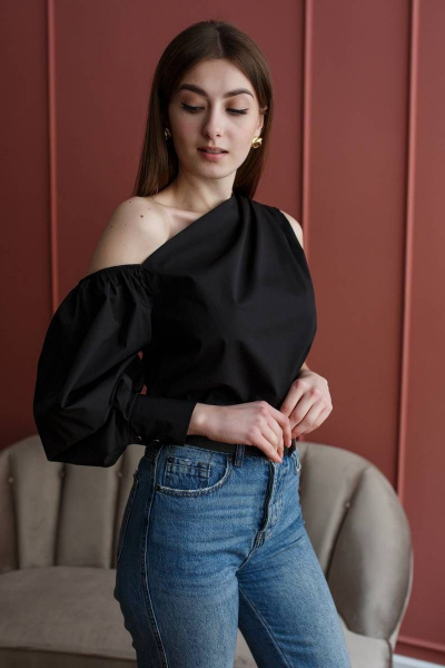 Блуза асимметричная из текстиля на каждый день Madech 212278 черный - фото 4