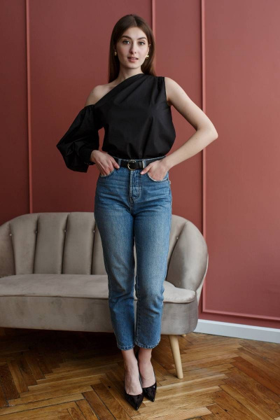 Блуза асимметричная из текстиля на каждый день Madech 212278 черный - фото 3