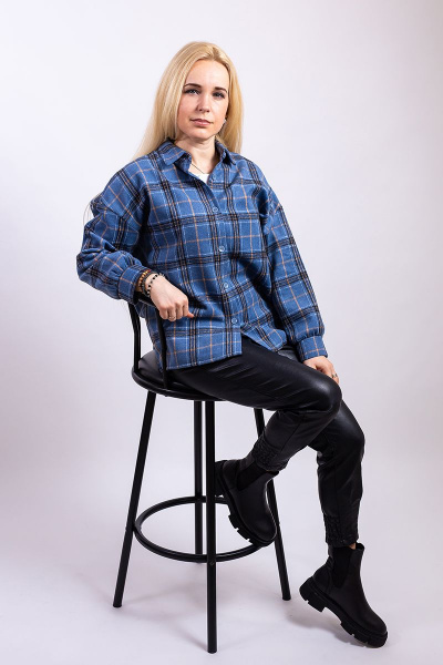 Рубашка из шерсти с спущенным плечом на каждый день Пинск-Стиль 3953 синий - фото 9