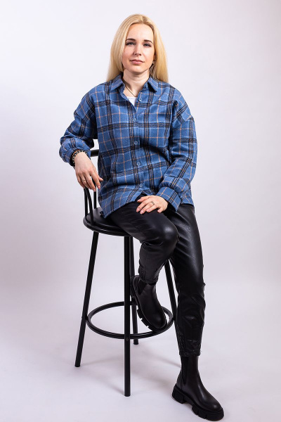 Рубашка из шерсти с спущенным плечом на каждый день Пинск-Стиль 3953 синий - фото 7