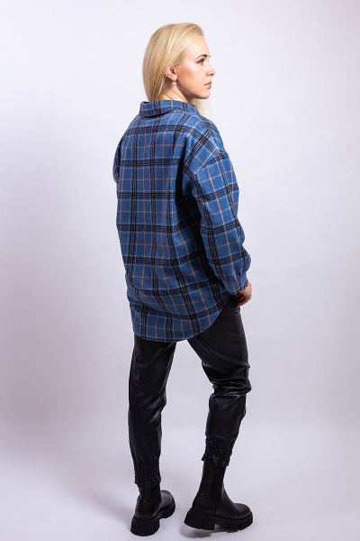 Рубашка из шерсти с спущенным плечом на каждый день Пинск-Стиль 3953 синий - фото 6