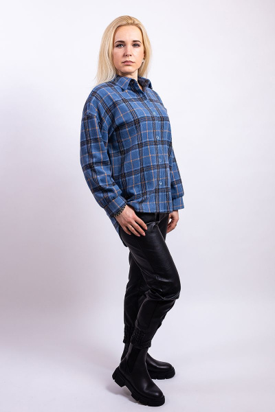 Рубашка из шерсти с спущенным плечом на каждый день Пинск-Стиль 3953 синий - фото 4