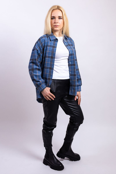 Рубашка из шерсти с спущенным плечом на каждый день Пинск-Стиль 3953 синий - фото 3