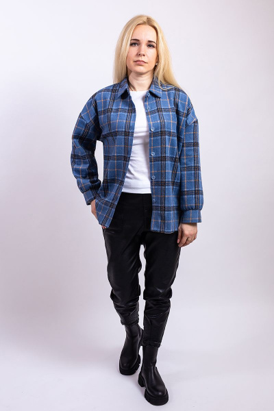 Рубашка из шерсти с спущенным плечом на каждый день Пинск-Стиль 3953 синий - фото 2