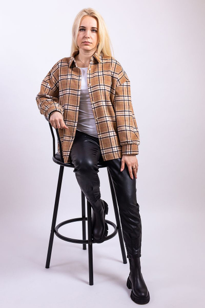 Рубашка из шерсти с воротником-стойкой демисезон Пинск-Стиль 3953 коричневый - фото 8