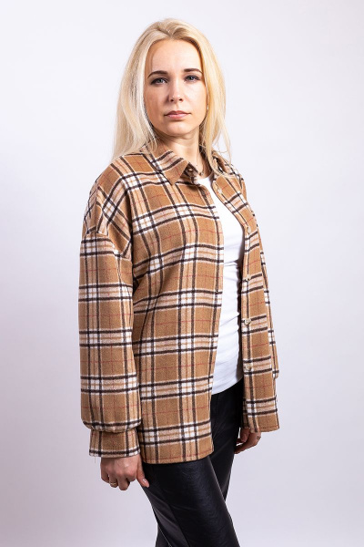 Рубашка из шерсти с воротником-стойкой демисезон Пинск-Стиль 3953 коричневый - фото 5